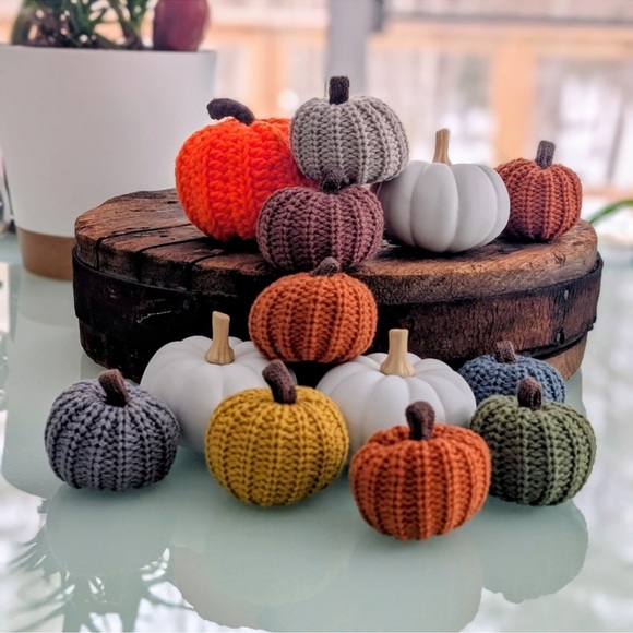 Handmade Other - Handcrafted Knit Mini Pumpkin Set - Also 3 ceramic pumpkins